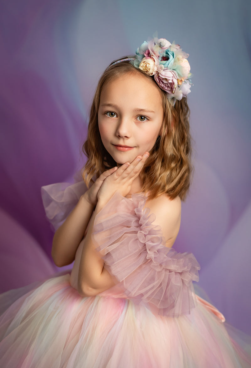 Chasing Rainbows | Customizable Pastel Dress with Detachable Tulle Sleeves for Photography & Special Occasions