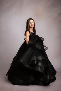 "Full-length Seraphina Grace gown with romantic silhouette and flowing skirt for styled sessions"

