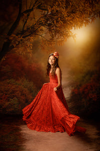 Soft lace dress with adjustable straps on child model

