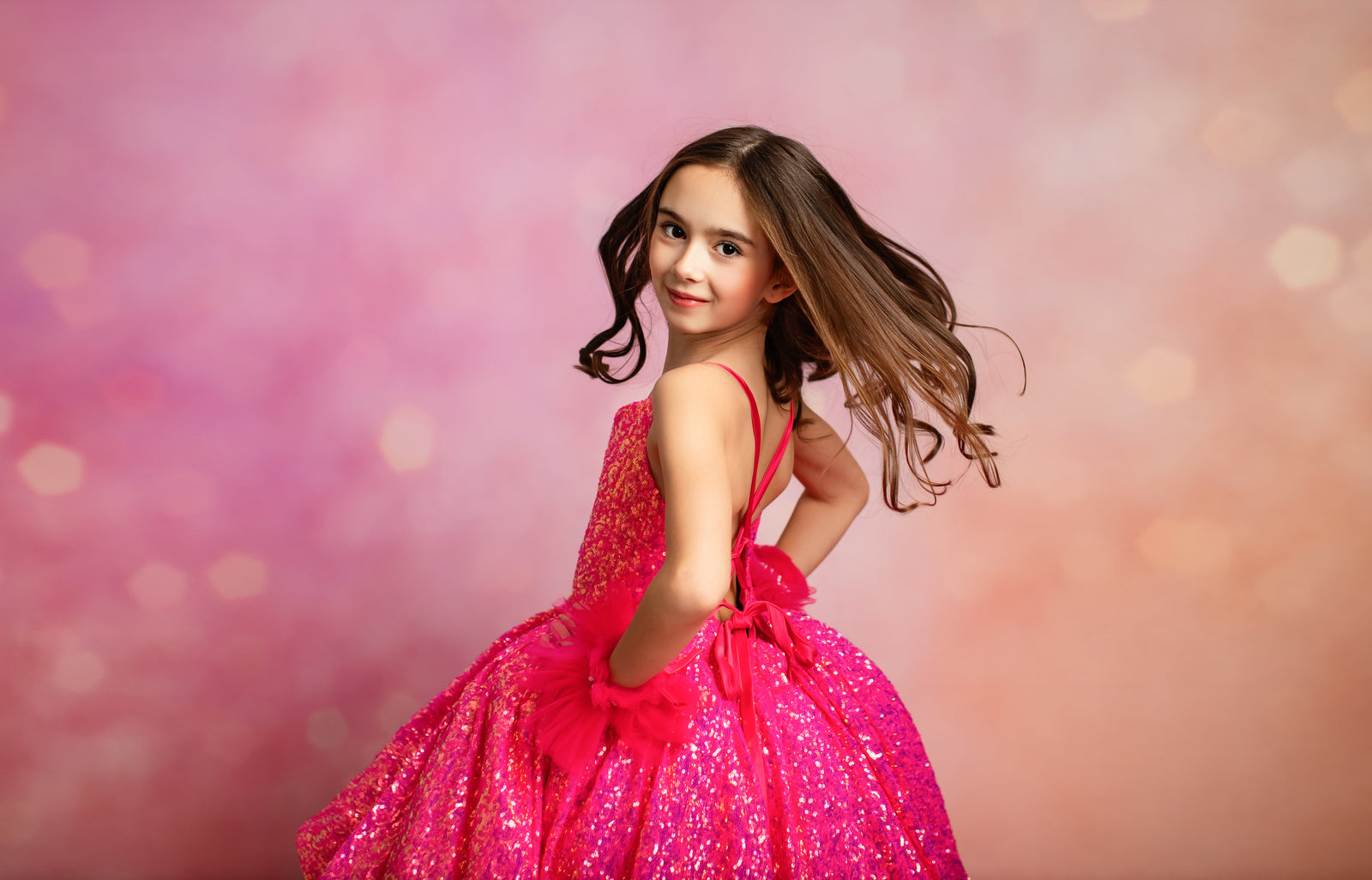 Layered tulle pink gown for special occasions


