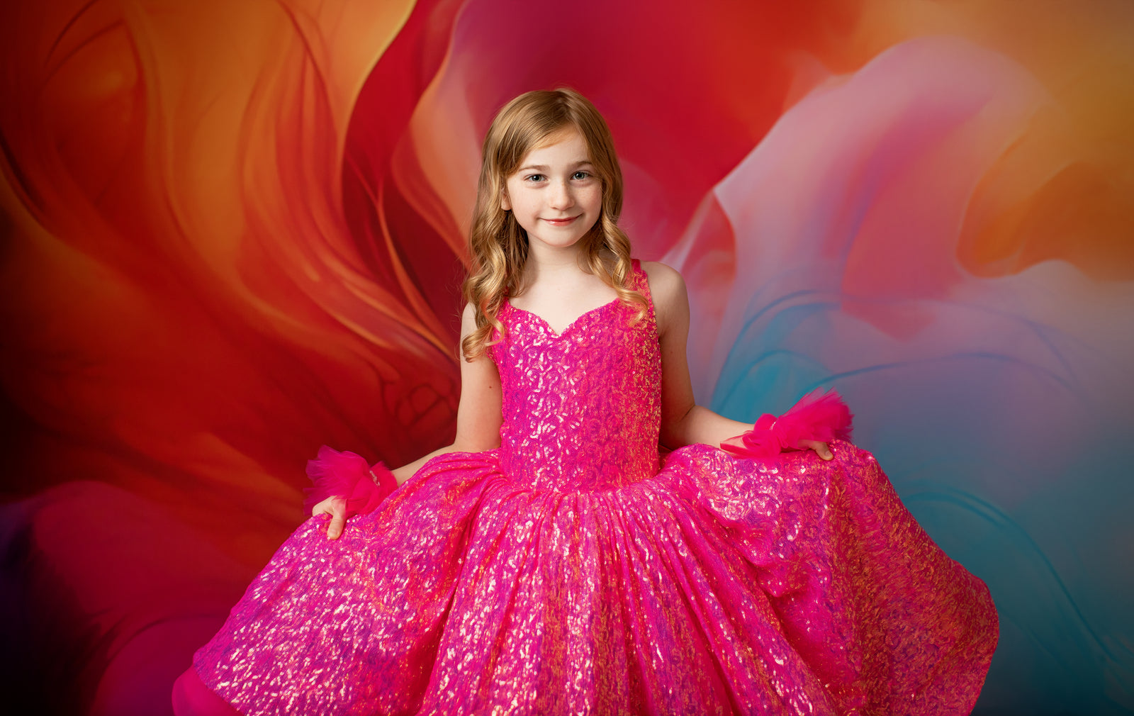 Sparkling Princess gown in pink, perfect for pageants and photography sessions.
