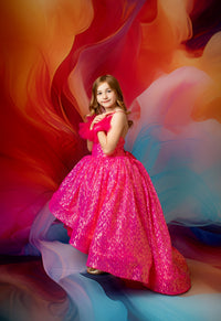 Side view of a girl wearing a Sparkling Princess gown for special occasions.