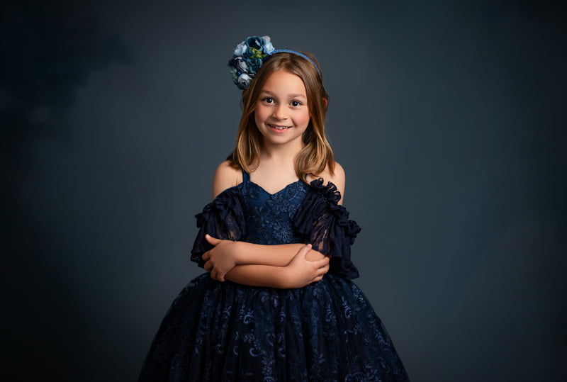 "Close-up of lace embroidery detail on the Addison Couture Gown bodice"

