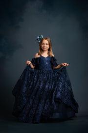 "Addison Couture Gown with full tulle skirt and intricate lace embroidery for styled photography sessions"

