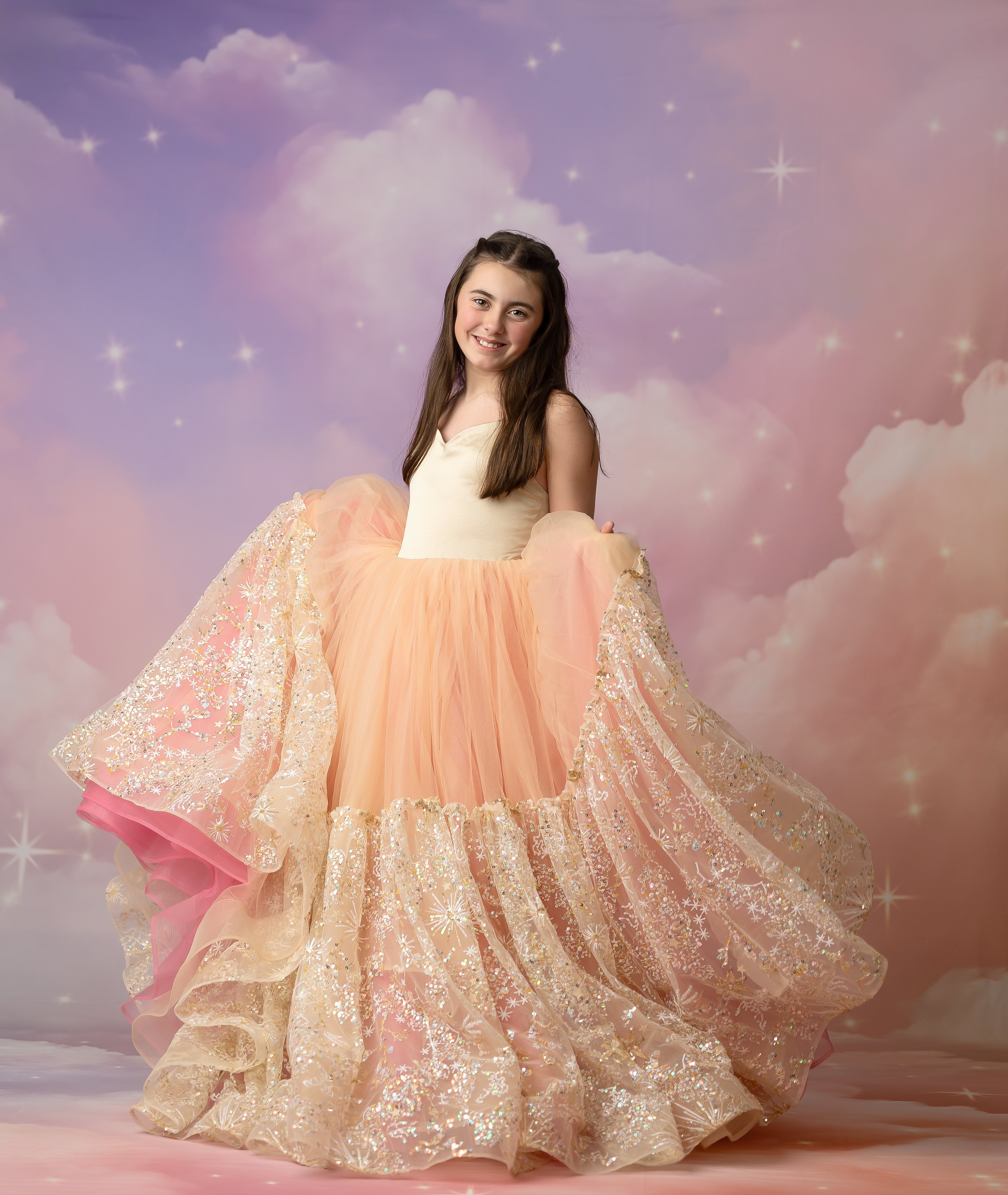 "Nassau" -  Stars tulle Floor Length ( 8 Year - 9 Year)