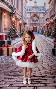 "The Scarlet Snowfall ” Vintage-Length Dress - Couture Gown, Special Occasion Dress