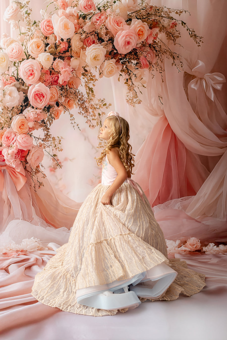 "Children’s couture gown for milestone portraits and styled sessions – Garden of Dreams dress"
