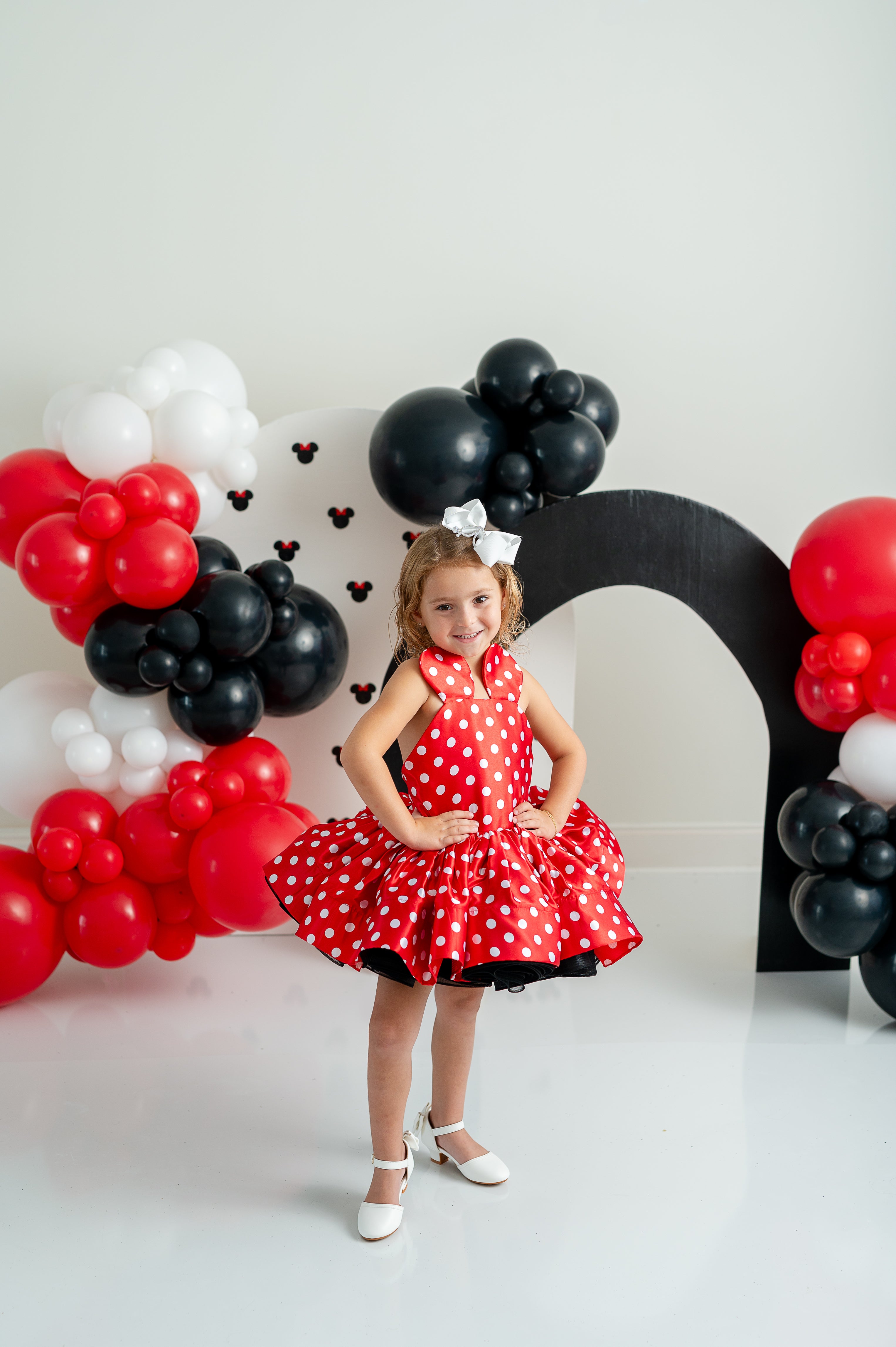 Model wearing a Minnie mouse inspired dress