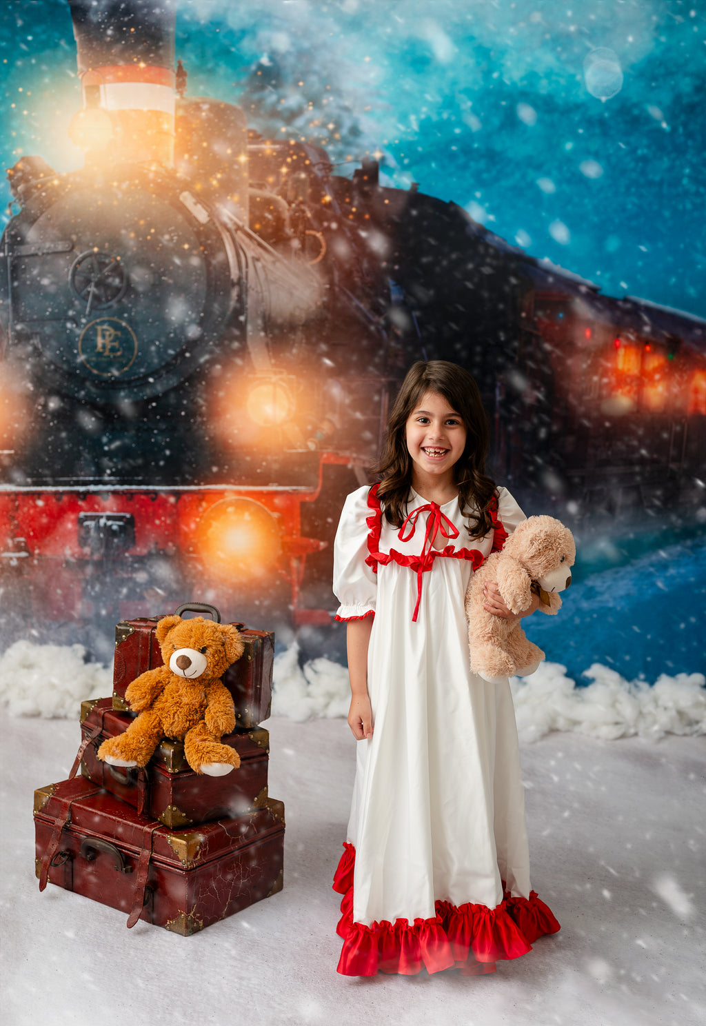 little sleepies christmas dress North Pole Nightgown - White with Red Trims (5-7 Years) john-galliano The background is green Seta T Women's Fall Trouser Inseam:W34 L30