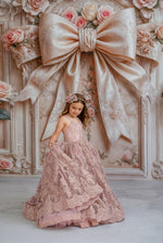 Dreamy couture gown with intricate sparkling lace for timeless elegance.


