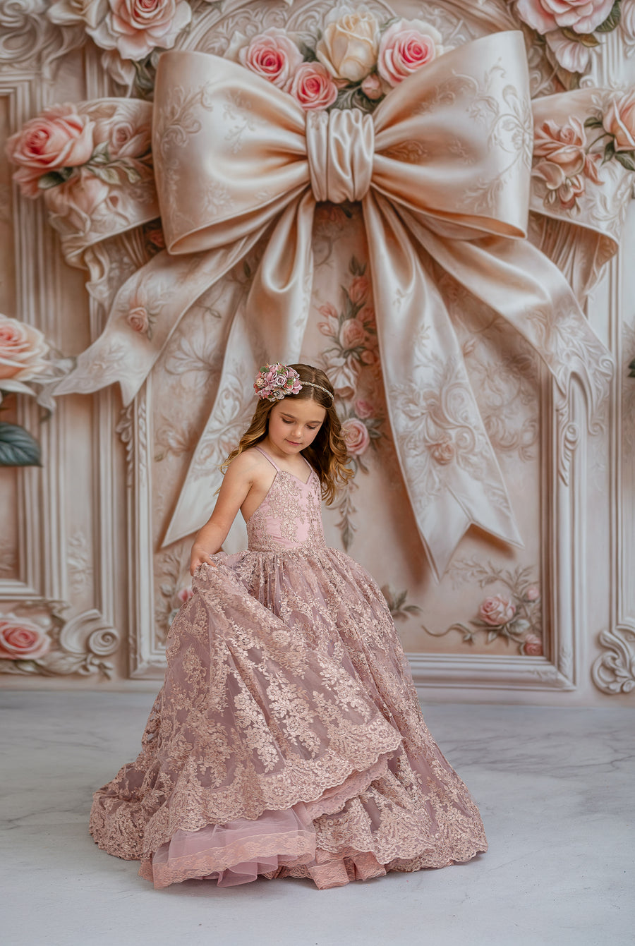 Dreamy couture gown with intricate sparkling lace for timeless elegance.

