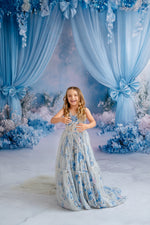 Flowing Hillary gown styled for flower girl photography session.

