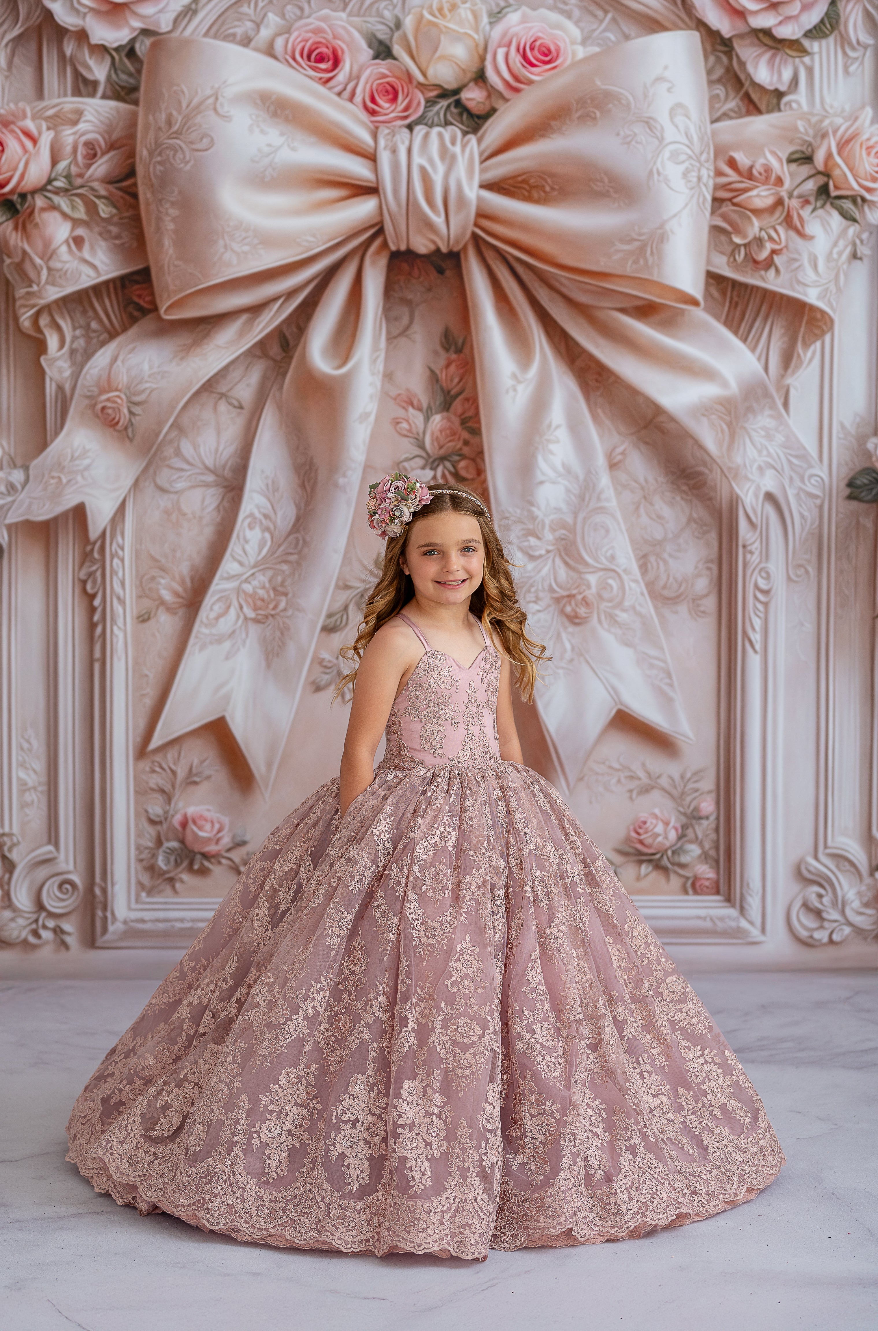 Couture Rental Gown "Addison"  - in Dusty Mauve Floor Length Dress ( 5 Year - Petite 7 Year)