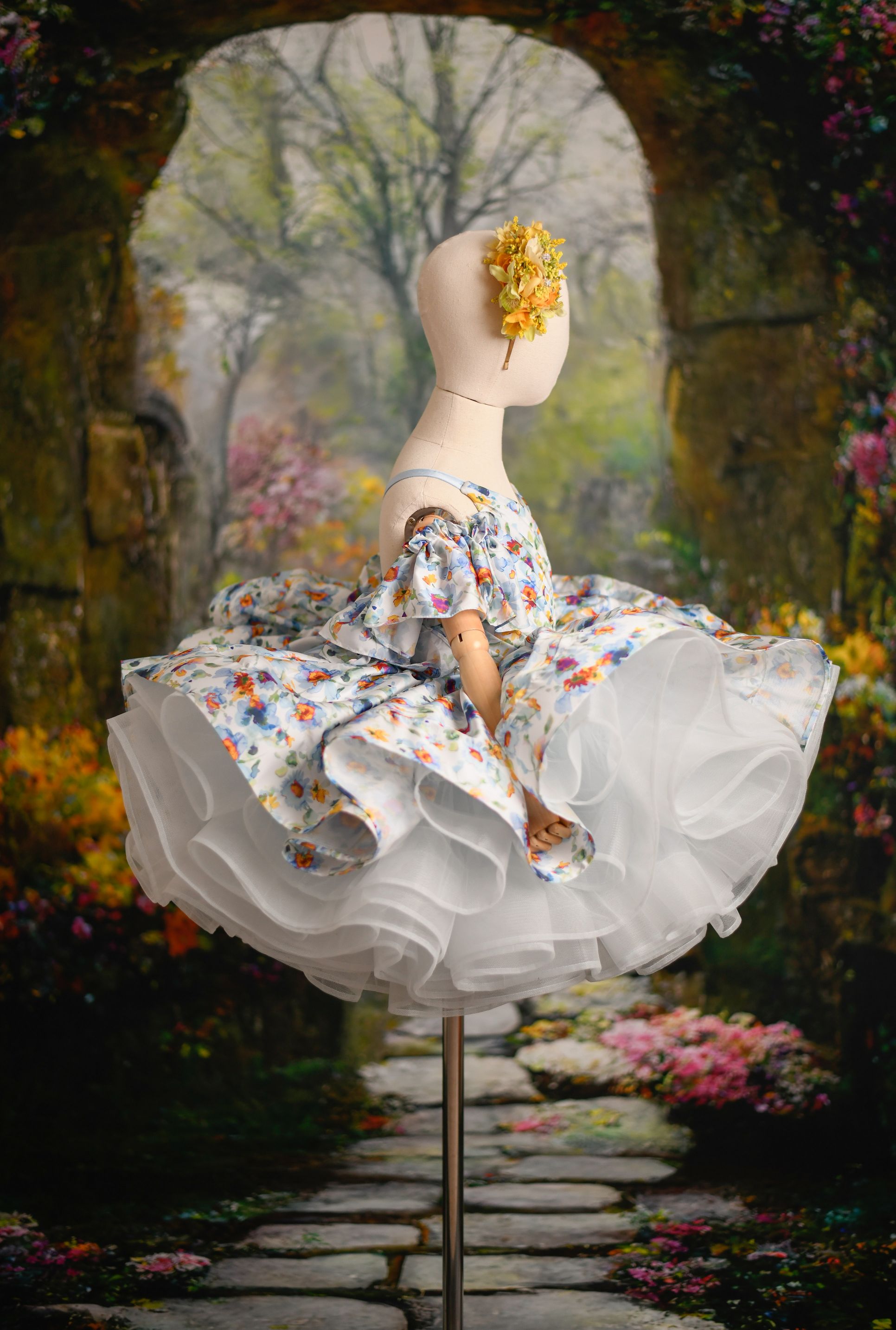 "Watercolor Posy" petal Length Dress ( 5 Year - 6 Year)