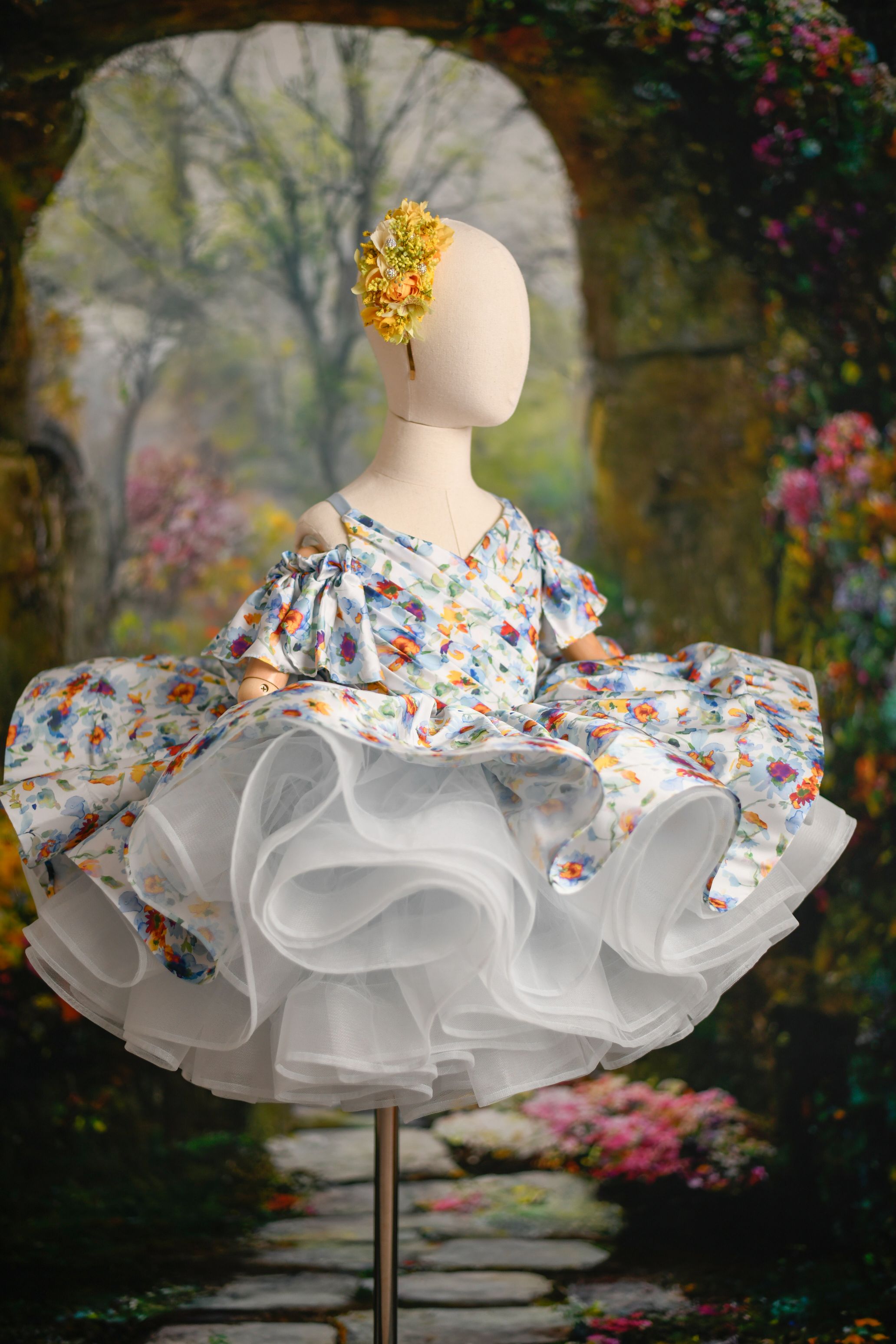 "Watercolor Posy" petal Length Dress ( 5 Year - 6 Year)