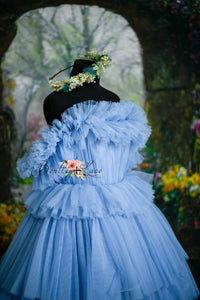 RETIRED RENTAL USED CONDIITON bodice resewn inside AURORA- cloudy blues  (14 year- Adult 2/4)