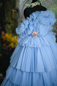 RETIRED RENTAL USED CONDIITON bodice resewn inside AURORA- cloudy blues  (14 year- Adult 2/4)