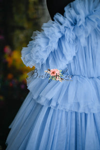 RETIRED RENTAL USED CONDIITON bodice resewn inside AURORA- cloudy blues  (14 year- Adult 2/4)