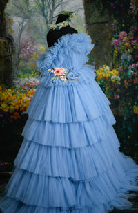 RETIRED RENTAL USED CONDIITON bodice resewn inside AURORA- cloudy blues  (14 year- Adult 2/4)