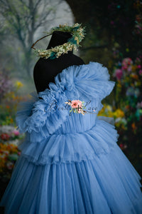 RETIRED RENTAL USED CONDIITON bodice resewn inside AURORA- cloudy blues  (14 year- Adult 2/4)