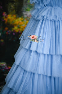 RETIRED RENTAL USED CONDIITON bodice resewn inside AURORA- cloudy blues  (14 year- Adult 2/4)