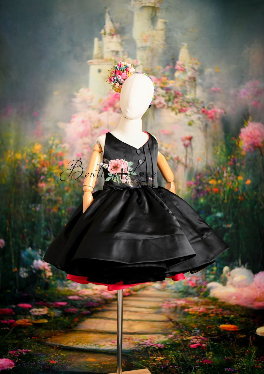 Reversible "Dolly" Pink/black  Petal  Length Dress - Editorial Dress, Couture Gown, Special Occasion Dress