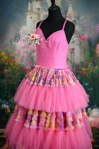 New "Sunset Sorbet" Pink Floor  Length Dress ( Teen - Petite Adult)