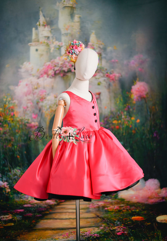 Reversible "Dolly" Pink/black  Petal  Length Dress - Editorial Dress, Couture Gown, Special Occasion Dress