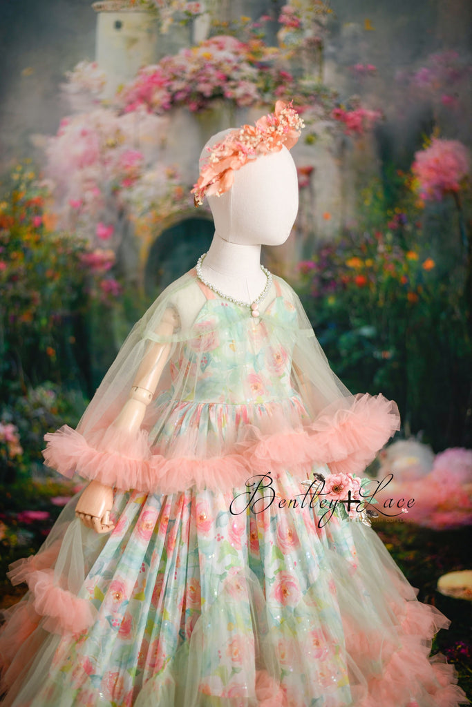 Ellisyn- Ruffled elegance + cape  (3 year- 4 year) toddler gown