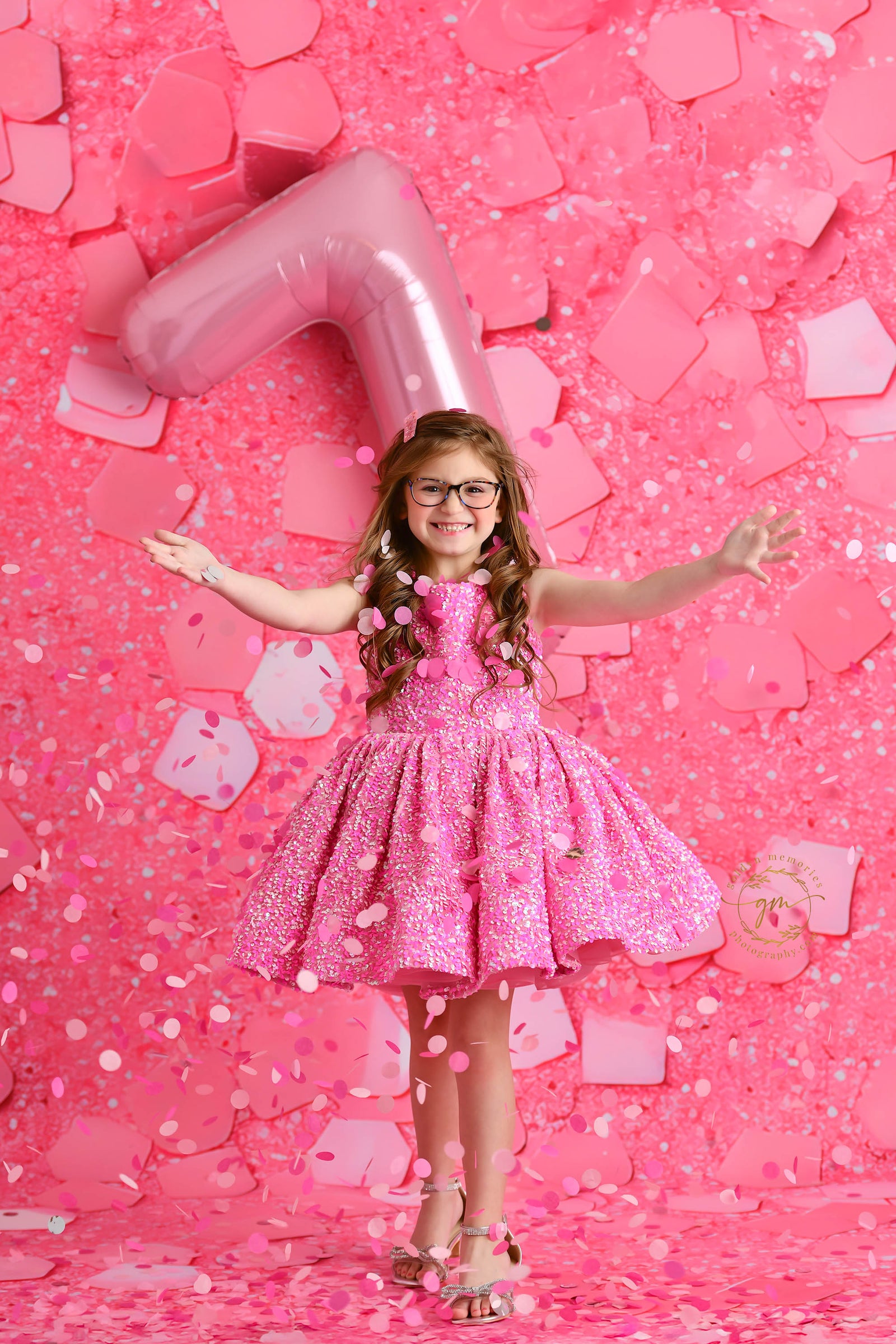 Retro Velvet Glam Pink Candy Sequin Petal Gown with Detachable Sleeves and Hair Bow – Couture Editorial Dress for Special Occasions