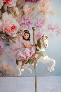 "Chic Poppy Vintage Short-Length Dress featuring a voluminous skirt and sparkling fabric."

