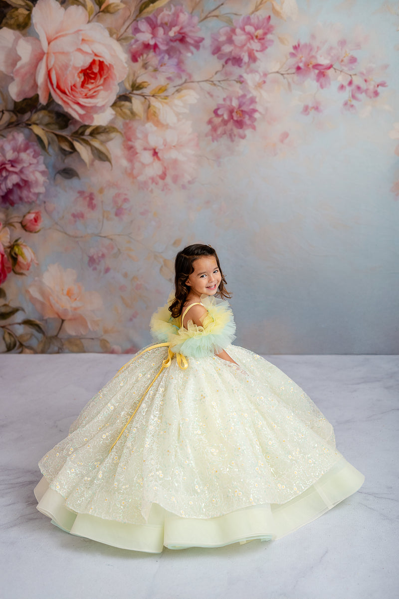 A dreamy pastel wonder—the Harmony Gown is a stunning choice for creating fairytale-inspired portraits.

