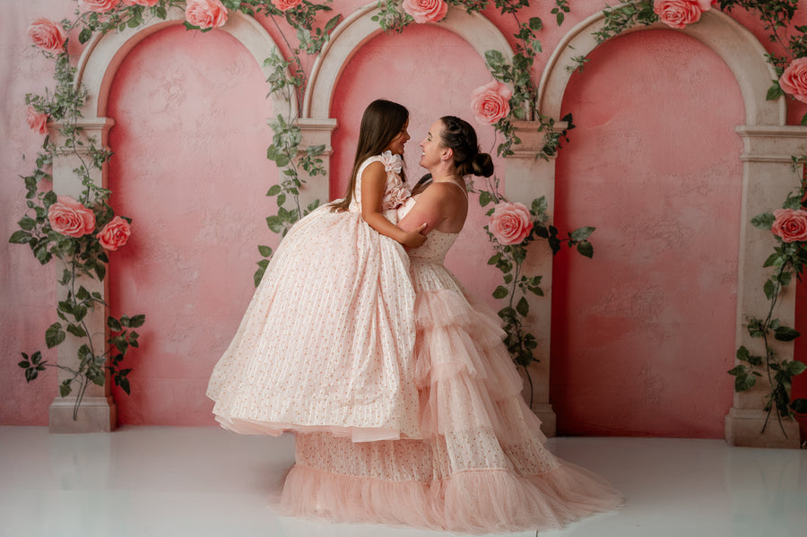 Sugar Rosette gown styled for a fine art portrait with soft chiffon layers