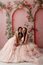Elegant mother-daughter portrait in coordinated Swiss dot tulle dresses