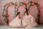 Sugar Rosette gowns on mom and daughter in an outdoor golden hour shoot