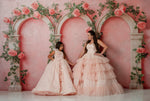 mommy and mel posing in Sugar Rosette gown for whimsical garden portrait session

