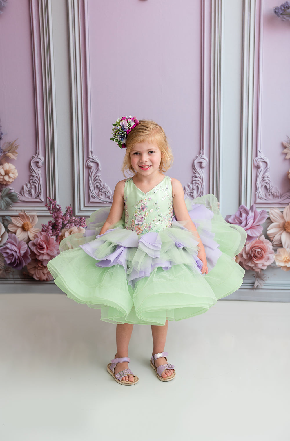 New "Meadow Mist " -   Petal length dress  ( 4 Year - Petite 7)