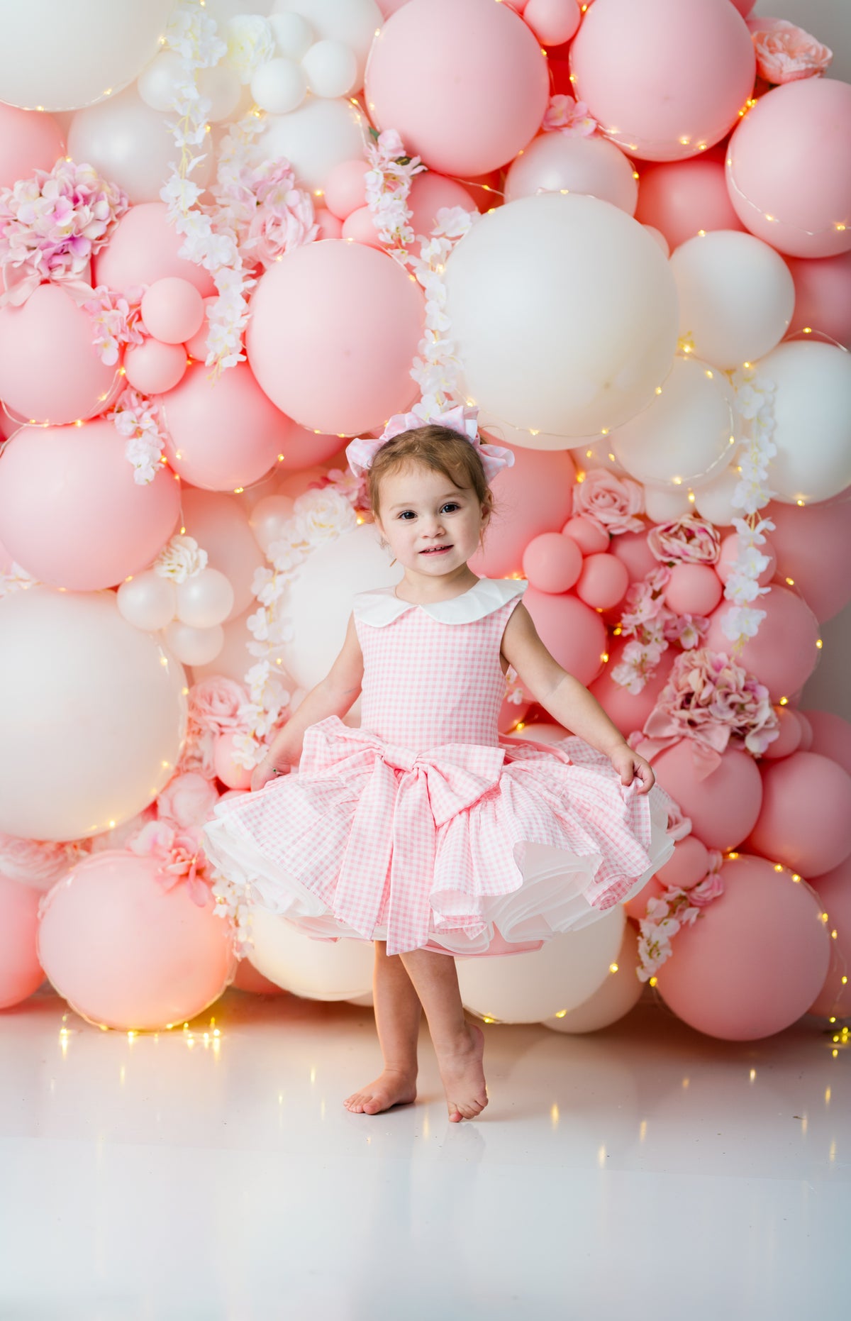The Rosalie reversible peachy pink satin and gingham couture dress
