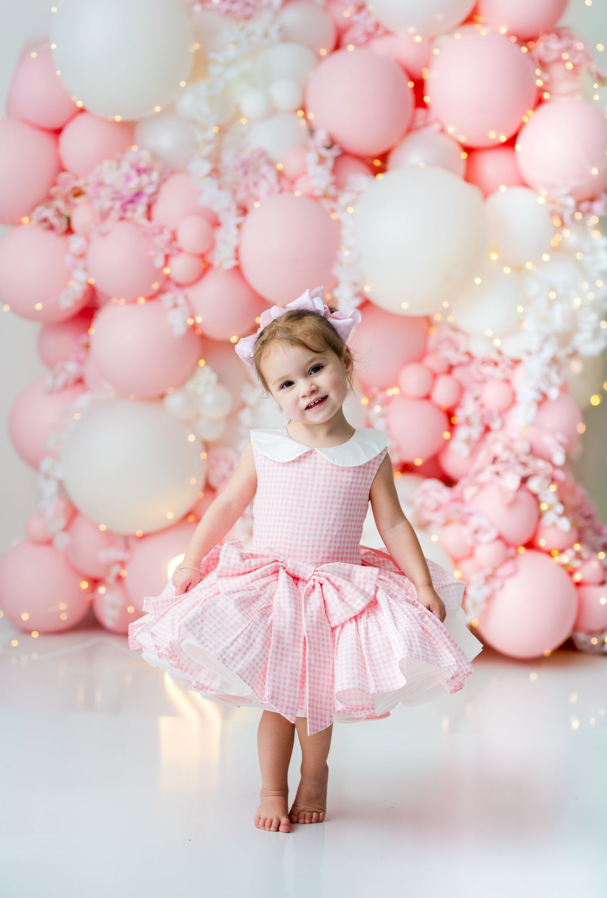 The Rosalie | Pink Gingham Bow Reversible Twirl Dress Rental | Fits 2Y-4Y