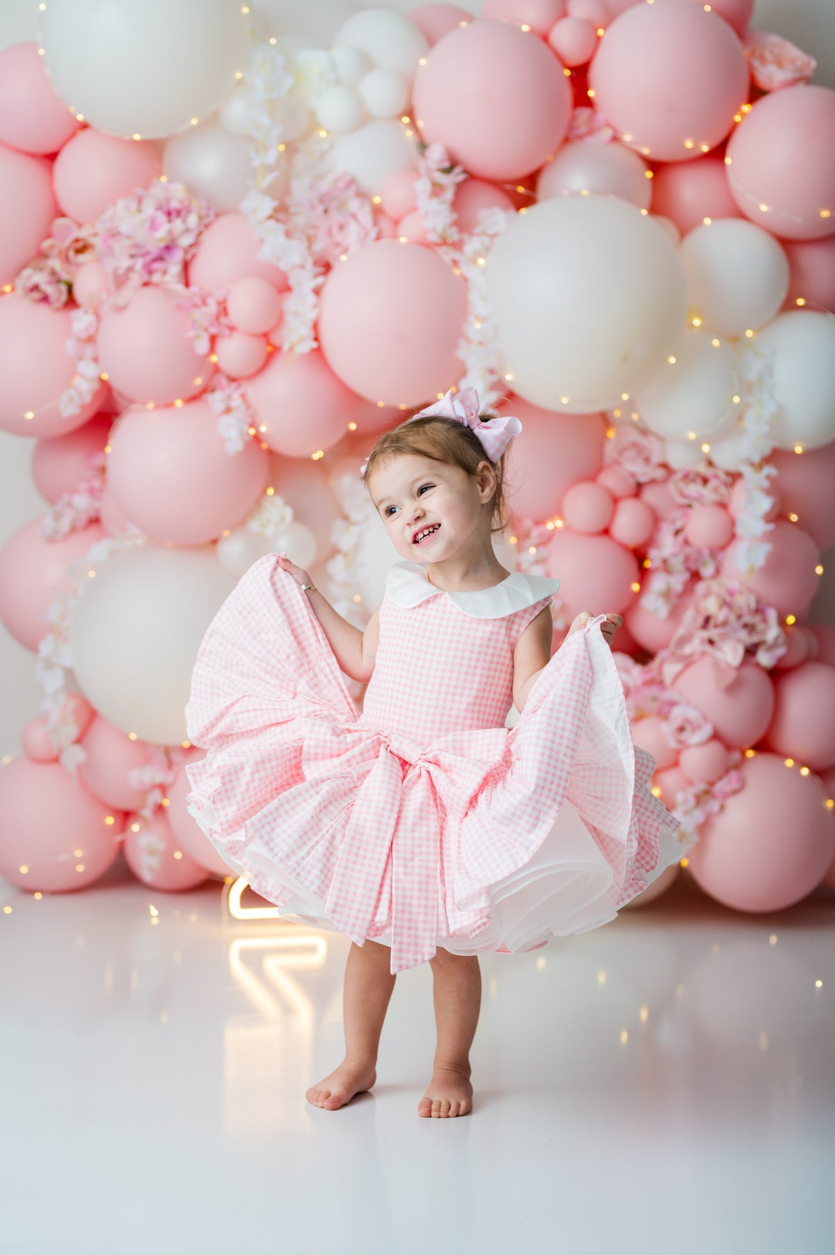 The Rosalie | Pink Gingham Bow Reversible Twirl Dress Rental | Fits 2Y-4Y