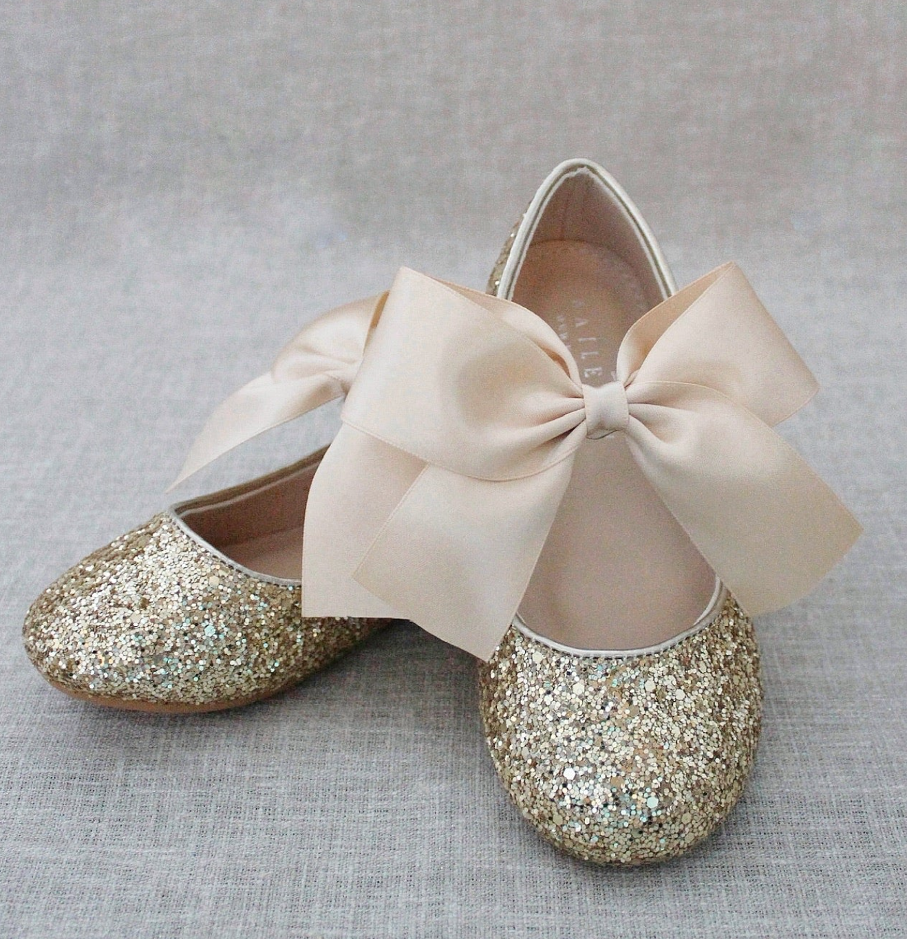 "Gold Glitter" -Maryjane Flats with Satin Bow size 10 Toddler