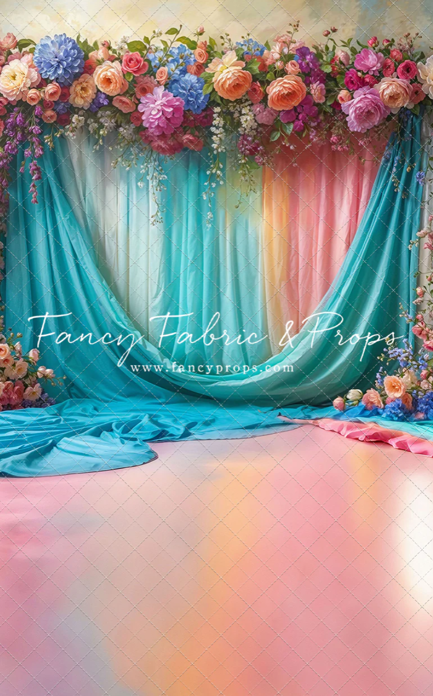  vibrant rainbow epoxy floor with a sweep option, perfect for colorful and creative photography sessions, offering a smooth, glossy surface for striking images.







