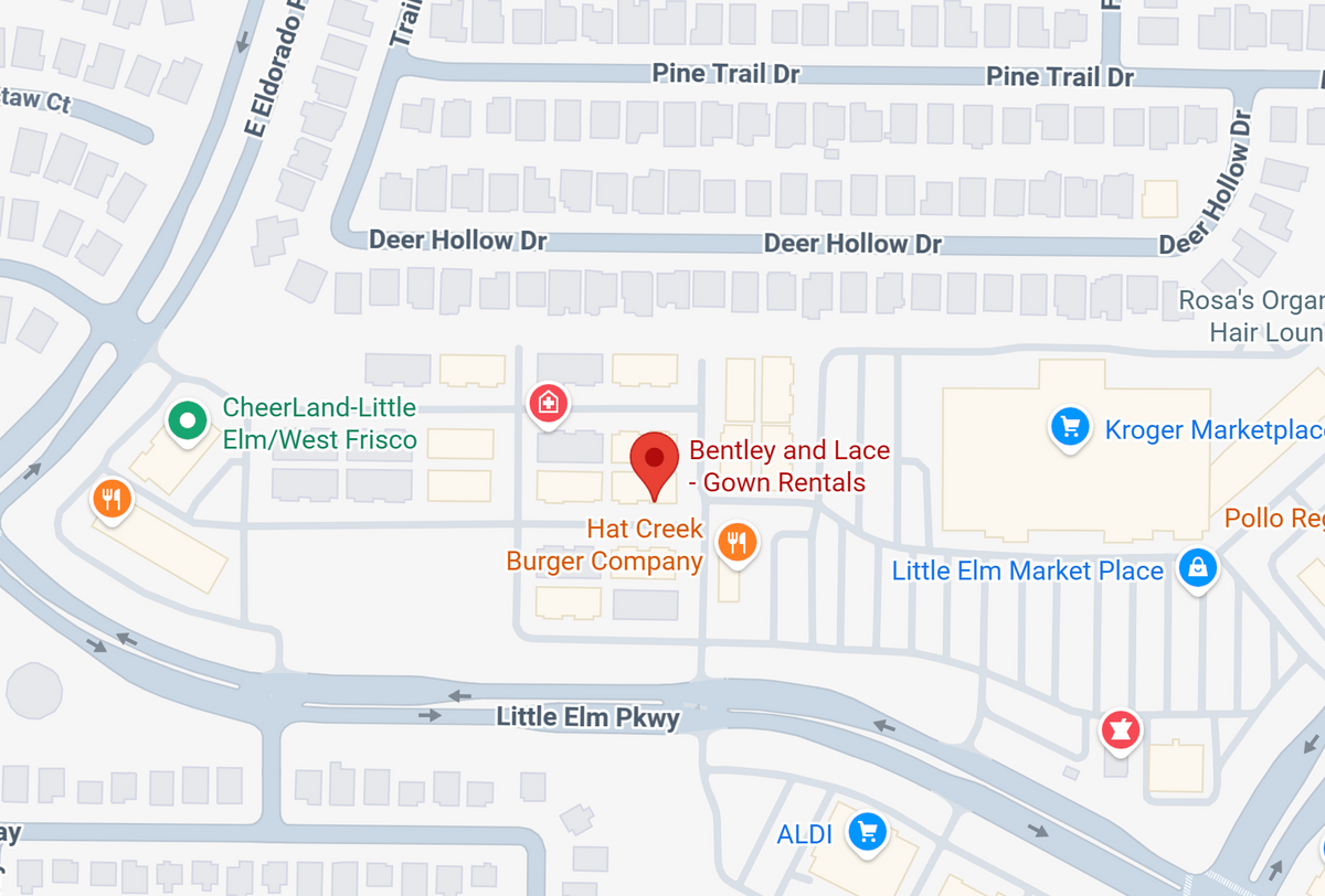 Map showing Bentley + Lace studio location