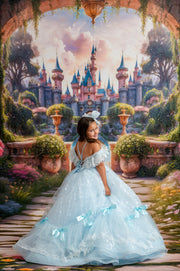 "Whimsy Bows Couture Dress captured in golden light, highlighting texture and color options"

