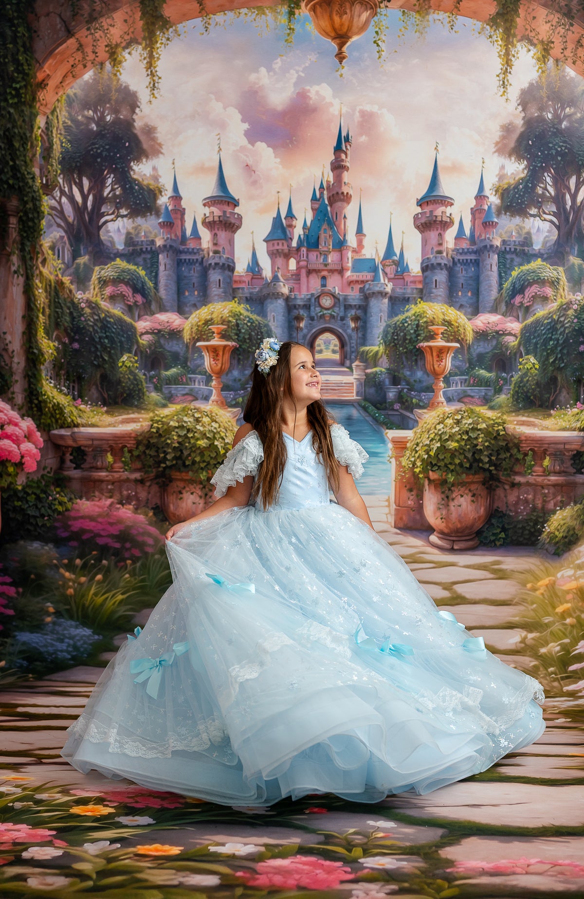 "Whimsy Bows Couture Gown with oversized bow accents, perfect for special occasions and portraits"

