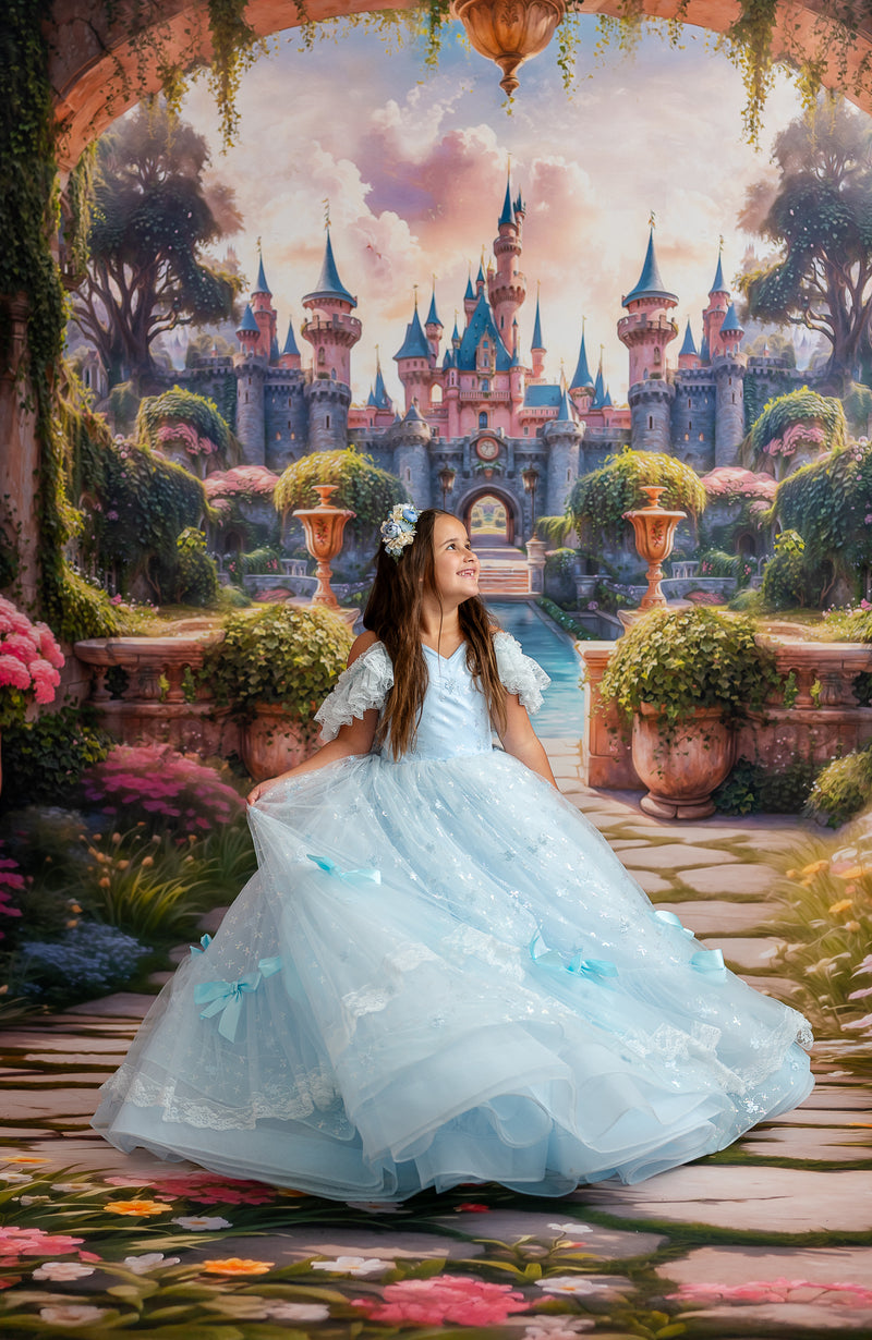 "Whimsy Bows Couture Gown with oversized bow accents, perfect for special occasions and portraits"

