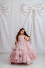 "Pastel Clouds Dress with soft rainbow hues and detachable tulle sleeves, perfect for dreamy photo shoots"

