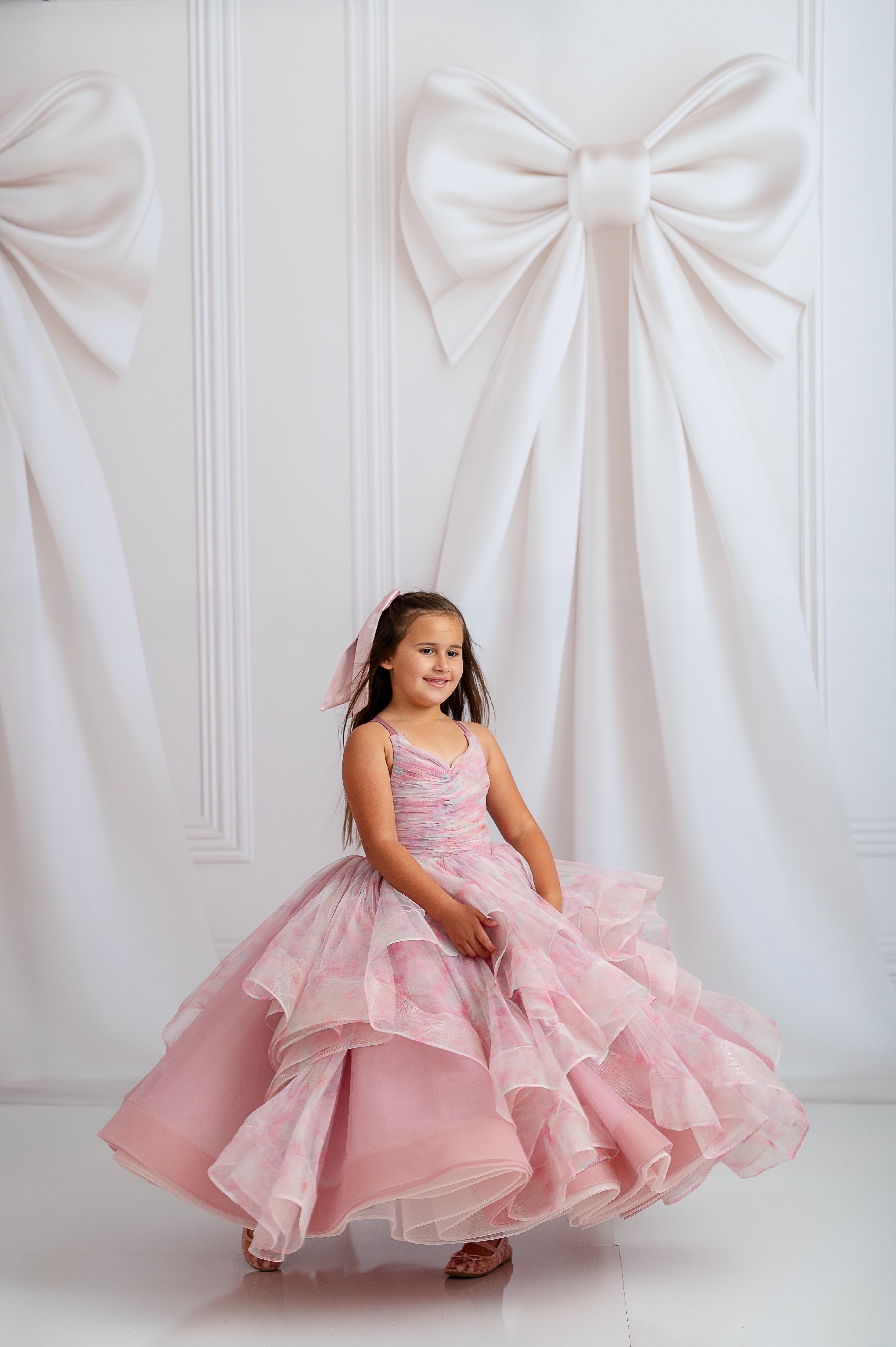 "Close-up of detachable tulle sleeves on the Pastel Clouds Dress, offering styling flexibility"


