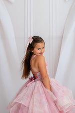 "Close-up of detachable tulle sleeves on the Pastel Clouds Dress, offering styling flexibility"

