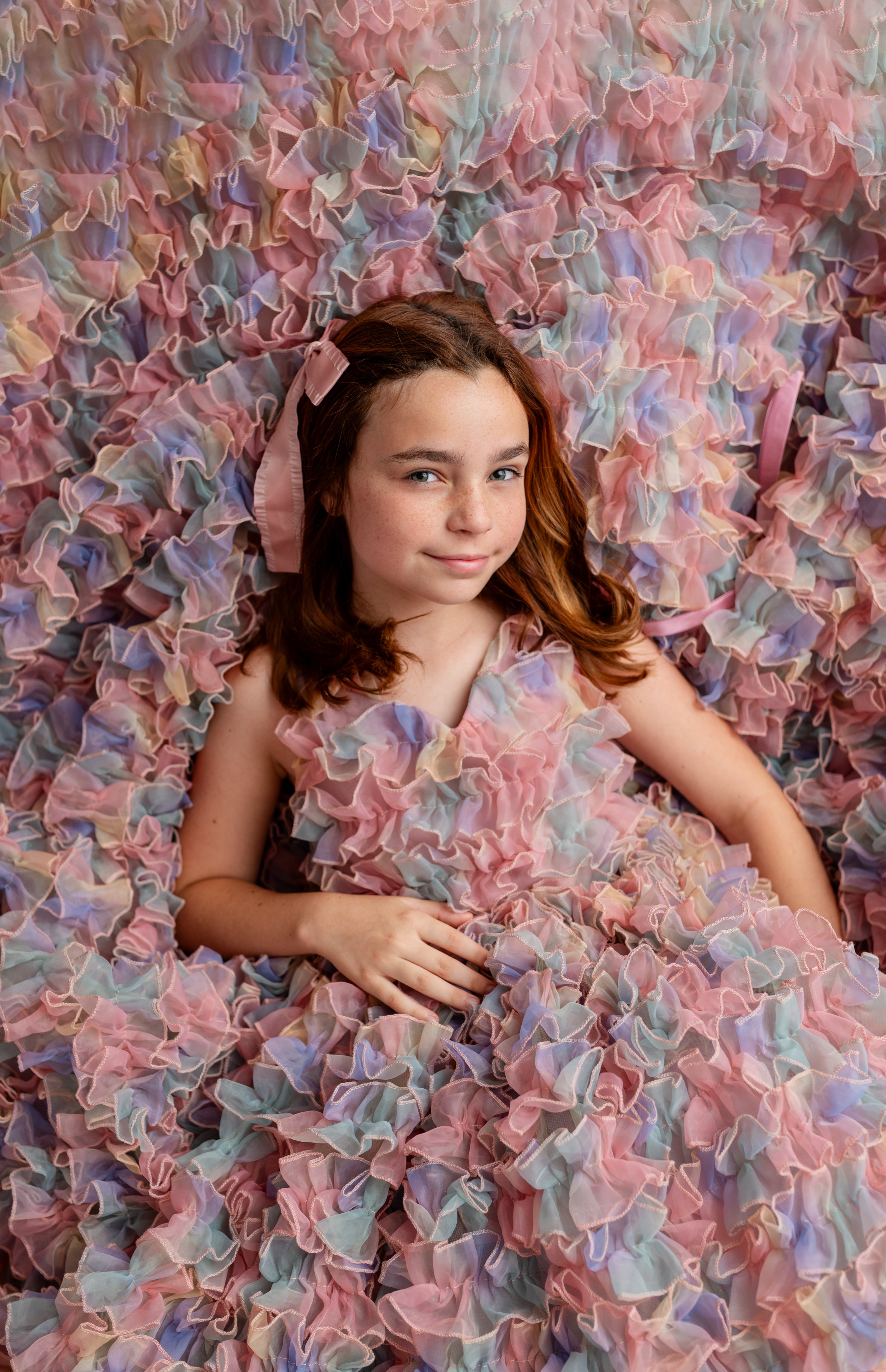 LolliLuxe Convertible Gown – Floor-Length Ruffle Dress with Detachable Bodice & Bow | Girls (7Year–Petite 8 Year)